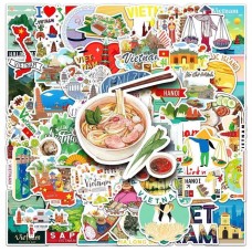 Set 50 Stickers Viajeros Vietnam Asia Países Culturas